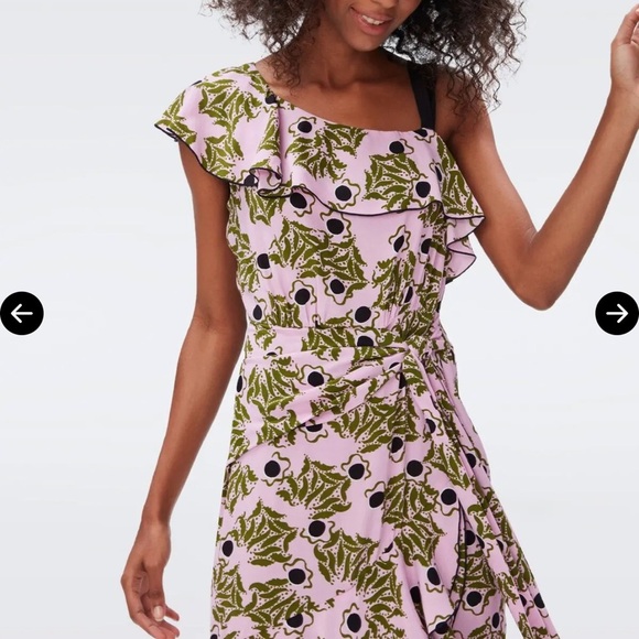 Diane Von Furstenburg pink floral Violetta one shoulder dress - Medium - Picture 4 of 8